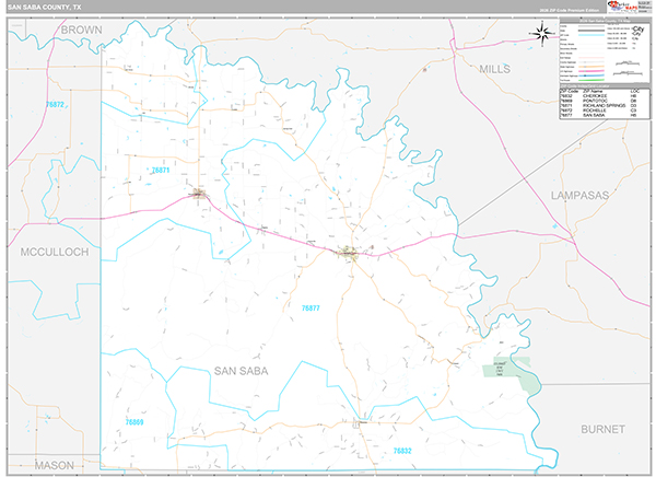 San Saba County, TX Zip Code Map
